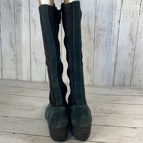 Rockport Waterproof Suede and Fabric Navy Blue and Black Knee High Wedge Boots - Picture 7 of 15
